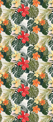 Estor enrollable de tela con flores y hojas tropicales