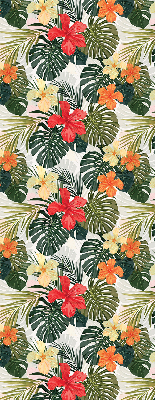 Estor enrollable de tela con flores y hojas tropicales