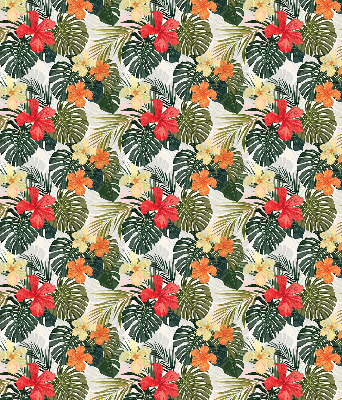 Estor enrollable de tela con flores y hojas tropicales