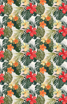 Estor enrollable de tela con flores y hojas tropicales