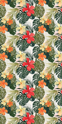 Estor enrollable de tela con flores y hojas tropicales