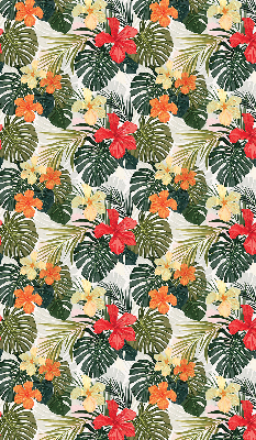 Estor enrollable de tela con flores y hojas tropicales