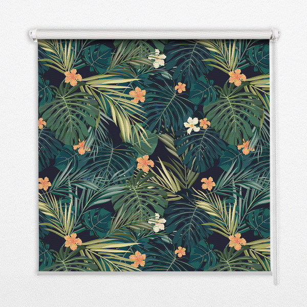 Estor opaco con hojas y flores tropicales