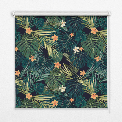 Estor opaco con hojas y flores tropicales