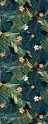 Estor opaco con hojas y flores tropicales