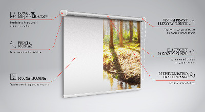 Estor decorativo con la imagen del sol brillando a través de los árboles