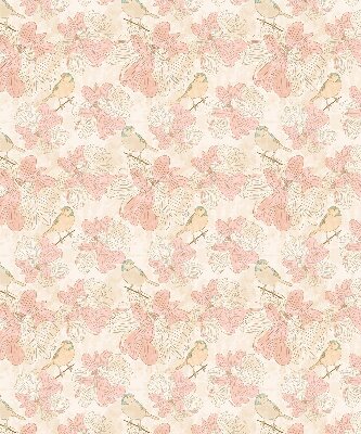 Estor decorativo con estampado de pájaros entre las flores