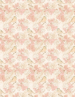 Estor decorativo con estampado de pájaros entre las flores