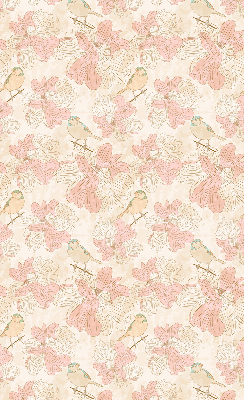 Estor decorativo con estampado de pájaros entre las flores