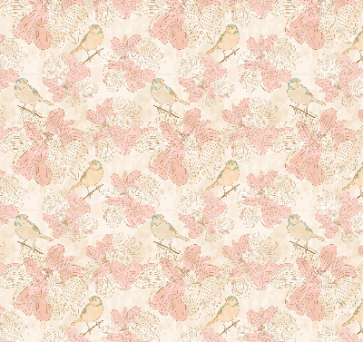 Estor decorativo con estampado de pájaros entre las flores
