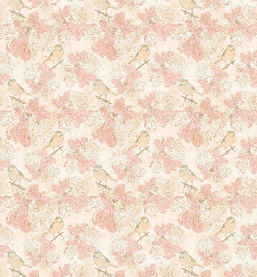 Estor decorativo con estampado de pájaros entre las flores