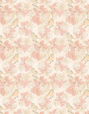 Estor decorativo con estampado de pájaros entre las flores