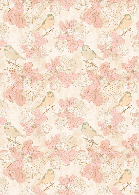 Estor decorativo con estampado de pájaros entre las flores