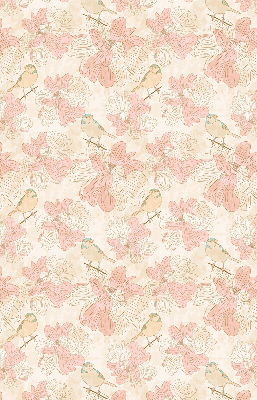 Estor decorativo con estampado de pájaros entre las flores