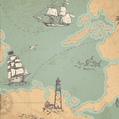 Estor decorativo con diseño de mapa del océano