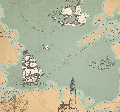 Estor decorativo con diseño de mapa del océano