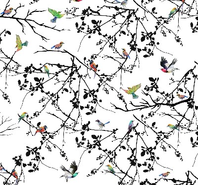 Estor opaco con estampado de pájaros en las ramas
