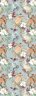 Estor decorativo con motivos de corzos, aves y conejos