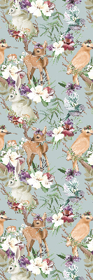 Estor decorativo con motivos de corzos, aves y conejos