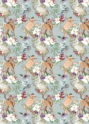 Estor decorativo con motivos de corzos, aves y conejos