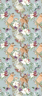 Estor decorativo con motivos de corzos, aves y conejos