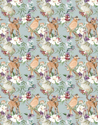 Estor decorativo con motivos de corzos, aves y conejos