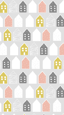Estor enrollable de tela con diseño de casas dibujadas