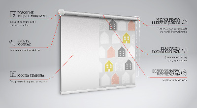 Estor enrollable de tela con diseño de casas dibujadas