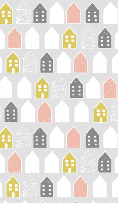 Estor enrollable de tela con diseño de casas dibujadas