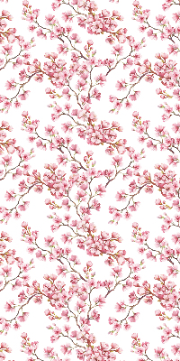Estor opaco con diseño de pétalos rosados sobre capullos en el árbol