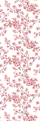 Estor opaco con diseño de pétalos rosados sobre capullos en el árbol