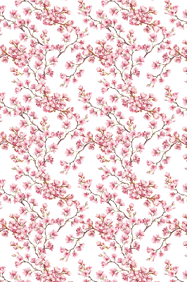 Estor opaco con diseño de pétalos rosados sobre capullos en el árbol