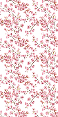 Estor opaco con diseño de pétalos rosados sobre capullos en el árbol
