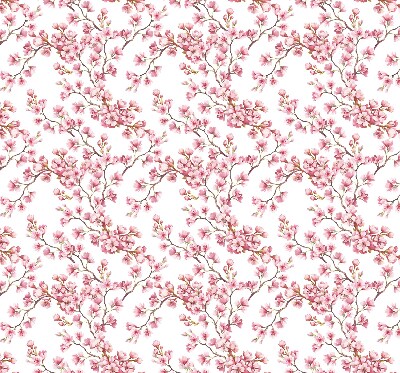 Estor opaco con diseño de pétalos rosados sobre capullos en el árbol
