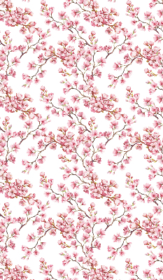 Estor opaco con diseño de pétalos rosados sobre capullos en el árbol