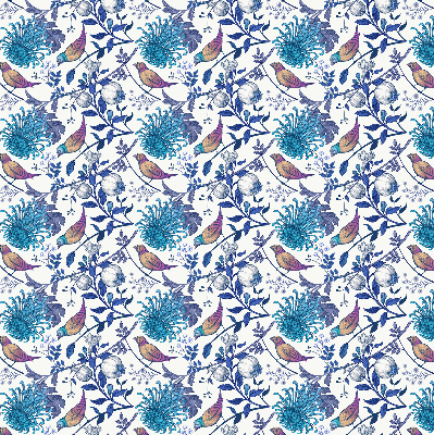 Estor decorativo con flores de árbol azules