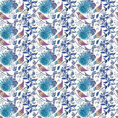 Estor decorativo con flores de árbol azules