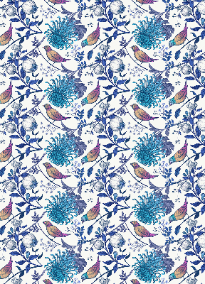 Estor decorativo con flores de árbol azules