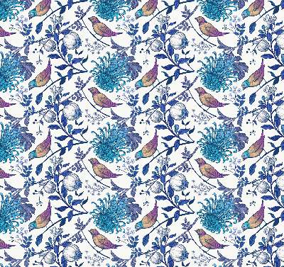 Estor decorativo con flores de árbol azules