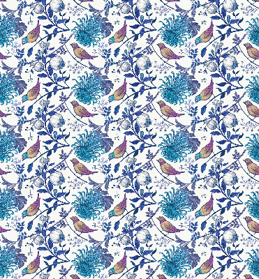 Estor decorativo con flores de árbol azules