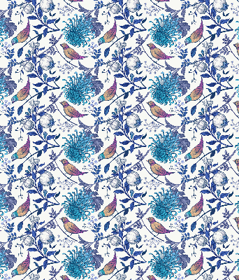 Estor decorativo con flores de árbol azules