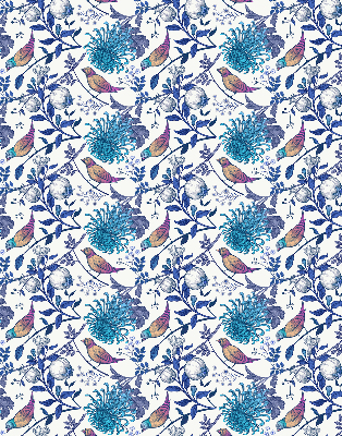Estor decorativo con flores de árbol azules
