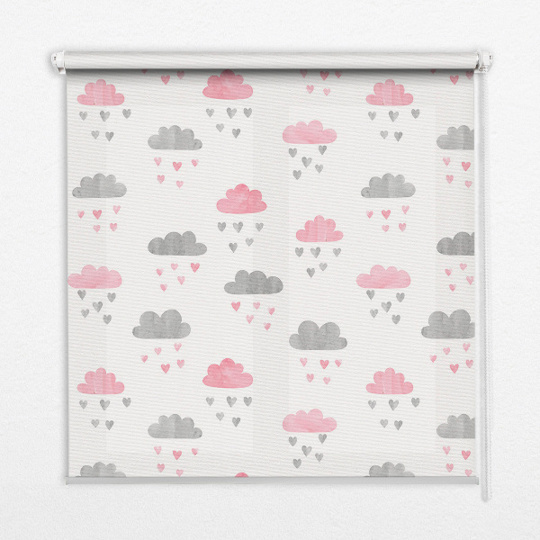Estor decorativo con diseño de nubes rosas y grises