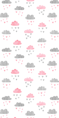 Estor decorativo con diseño de nubes rosas y grises