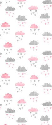 Estor decorativo con diseño de nubes rosas y grises