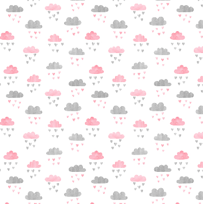 Estor decorativo con diseño de nubes rosas y grises