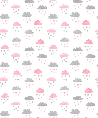Estor decorativo con diseño de nubes rosas y grises