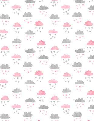 Estor decorativo con diseño de nubes rosas y grises