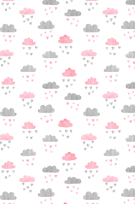 Estor decorativo con diseño de nubes rosas y grises