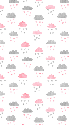 Estor decorativo con diseño de nubes rosas y grises